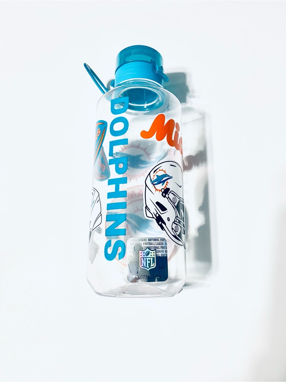 NFL Miami Dolphins Clear Water Bottle with Teal Cap and Orange Accents